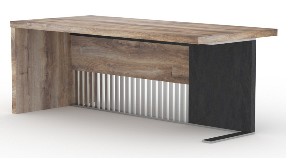 English Elm N2806 Industrial Executive Desk with Steel Privacy Baffle and Cable Management Left Layout W881P227643