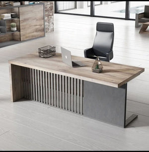 English Elm N2806 Executive Steel Frame Office Desk with Wood Grain Veneer and Cable Management W881P235438