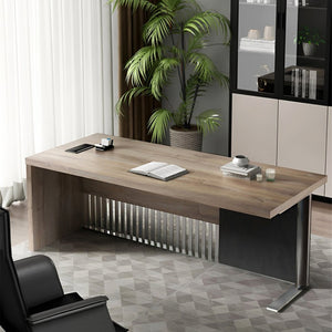 English Elm N2806 Executive Steel Frame Office Desk with Wood Grain Veneer and Cable Management W881P235438