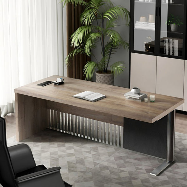 English Elm N2806 Executive Steel Frame Office Desk with Wood Grain Veneer and Cable Management W881P235438