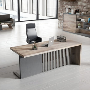 English Elm N2806 Executive Steel Frame Office Desk with Wood Grain Veneer and Cable Management W881P235438