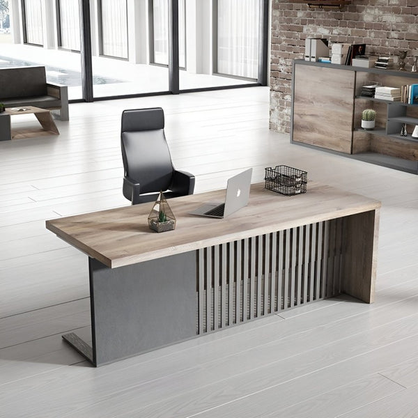 English Elm N2806 Executive Steel Frame Office Desk with Wood Grain Veneer and Cable Management W881P235438