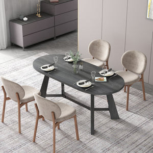 English Elm 70.86 Inch Oval Rustic Dining Table Seats 8 with Tapered Legs for Open Plan Rooms W881P279141