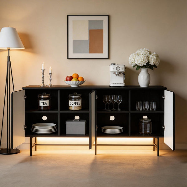 English Elm Tv40304 Modern Sideboard with Recessed Doors Adjustable Shelves and Metal Hardware W881P368614