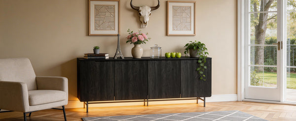 English Elm Tv40304 Modern Sideboard with Recessed Doors Adjustable Shelves and Metal Hardware W881P368614
