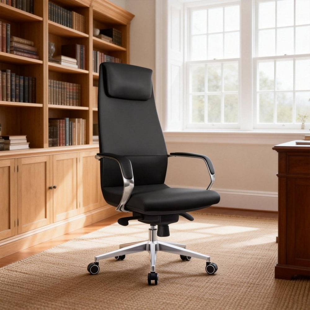English Elm Py-22 Genuine Nappa Leather High Back Executive Chair with Extended Headrest Support W881P424916