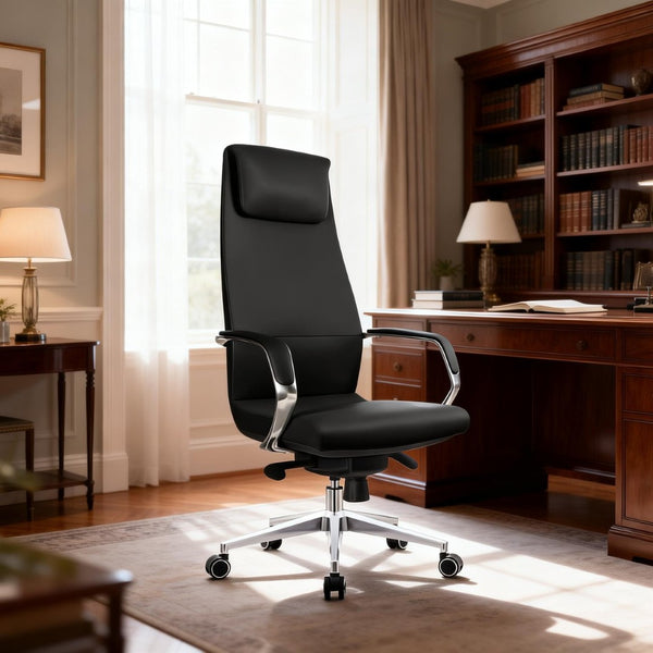 English Elm Py-22 Genuine Nappa Leather High Back Executive Chair with Extended Headrest Support W881P424916