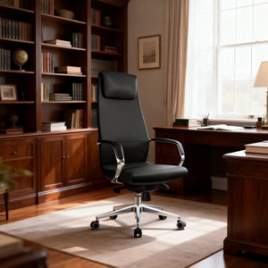 English Elm Py-22 Genuine Nappa Leather High Back Executive Chair with Extended Headrest Support W881P424916