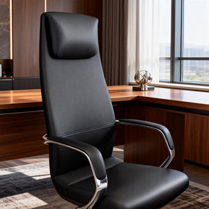English Elm Py-22 Genuine Nappa Leather High Back Executive Chair with Extended Headrest Support W881P424916