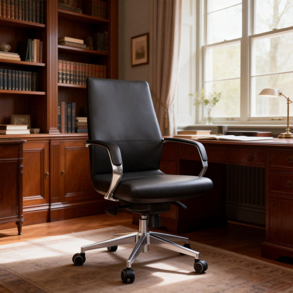 English Elm Py-22 Nappa Leather Mid-back Accent Chair with Foam Cushions for Home Office W881P424917