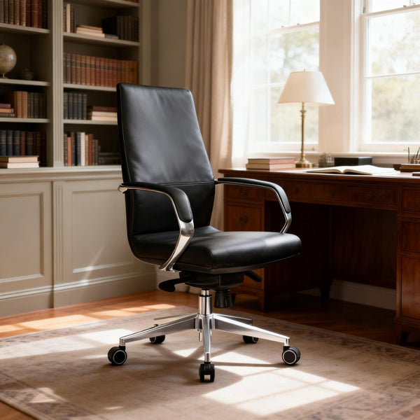 English Elm Py-22 Nappa Leather Mid-back Accent Chair with Foam Cushions for Home Office W881P424917