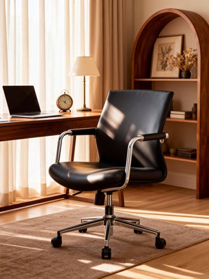 English Elm Py-29 Premium Nappa Leather Accent Chair Wide Seat High Density Foam Living Room Black W881P424918