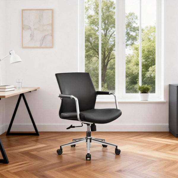 English Elm Py-29 Premium Nappa Leather Accent Chair Wide Seat High Density Foam Living Room Black W881P424918