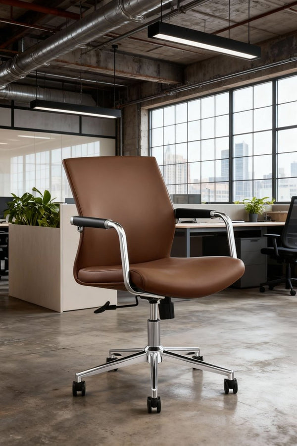 English Elm Py-29 Premium Nappa Leather Accent Chair Wide Seat High Density Foam Living Room Brown W881P424919