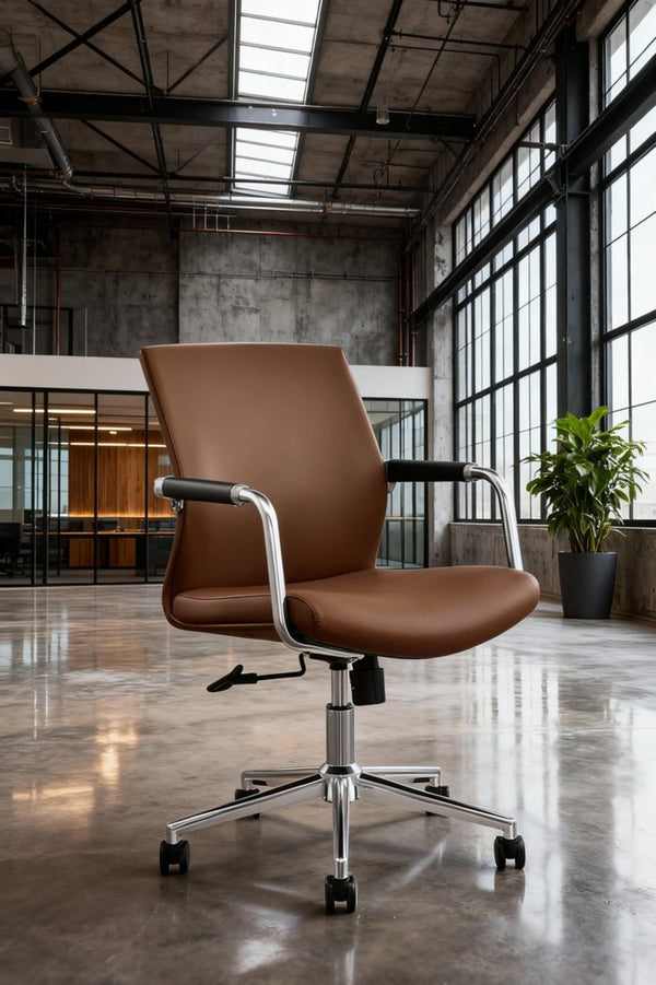 English Elm Py-29 Premium Nappa Leather Accent Chair Wide Seat High Density Foam Living Room Brown W881P424919