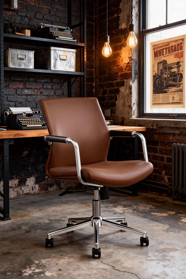 English Elm Py-29 Premium Nappa Leather Accent Chair Wide Seat High Density Foam Living Room Brown W881P424919