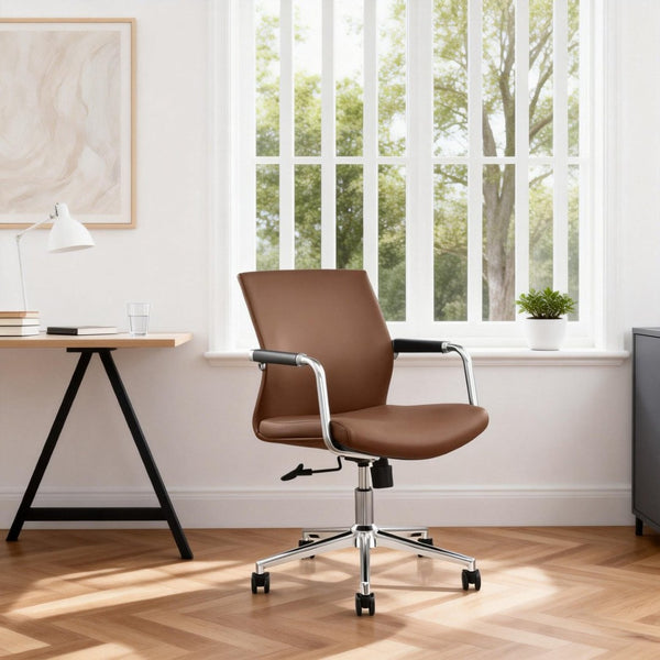 English Elm Py-29 Premium Nappa Leather Accent Chair Wide Seat High Density Foam Living Room Brown W881P424919