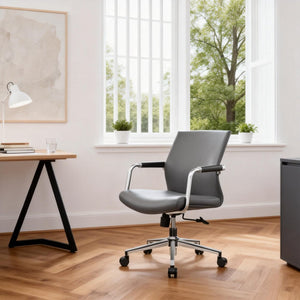 English Elm Py-29 Premium Nappa Leather Accent Chair Wide Seat High Density Foam Living Room Grey W881P424920