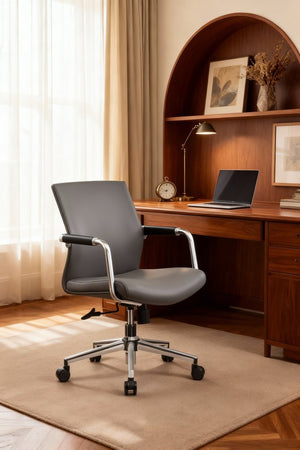 English Elm Py-29 Premium Nappa Leather Accent Chair Wide Seat High Density Foam Living Room Grey W881P424920