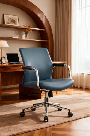 English Elm Py-29 Premium Nappa Leather Accent Chair Wide Seat High Density Foam Living Room Blue W881P424921