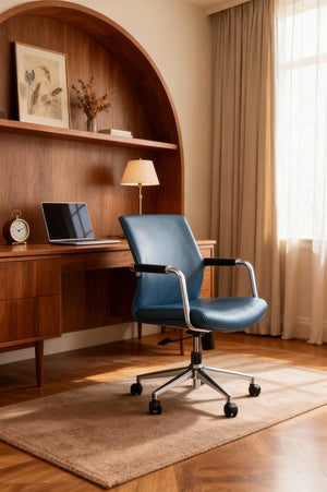 English Elm Py-29 Premium Nappa Leather Accent Chair Wide Seat High Density Foam Living Room Blue W881P424921
