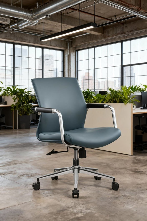 English Elm Py-29 Premium Nappa Leather Accent Chair Wide Seat High Density Foam Living Room Blue W881P424921