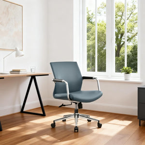English Elm Py-29 Premium Nappa Leather Accent Chair Wide Seat High Density Foam Living Room Blue W881P424921