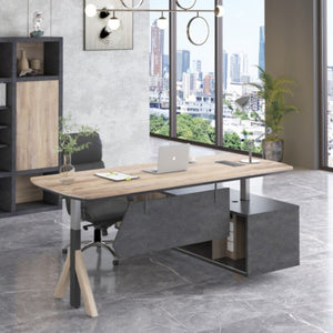 English Elm N2801 Executive Desk with Curved Top Six Storage Cabinets and Privacy Baffle W881P501616