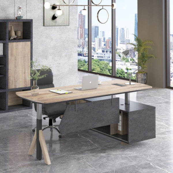English Elm N2801 Executive Desk with Curved Top Six Storage Cabinets and Privacy Baffle W881P501616
