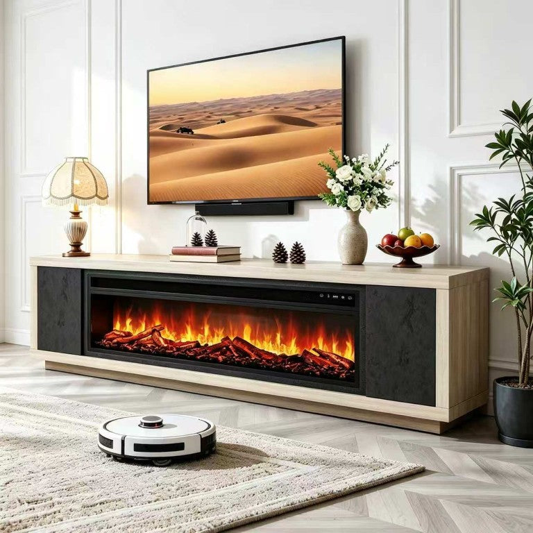 English Elm Tv40501 Electric Fireplace TV Stand with Sliding Doors and Sleek Minimalist Design W881P598981