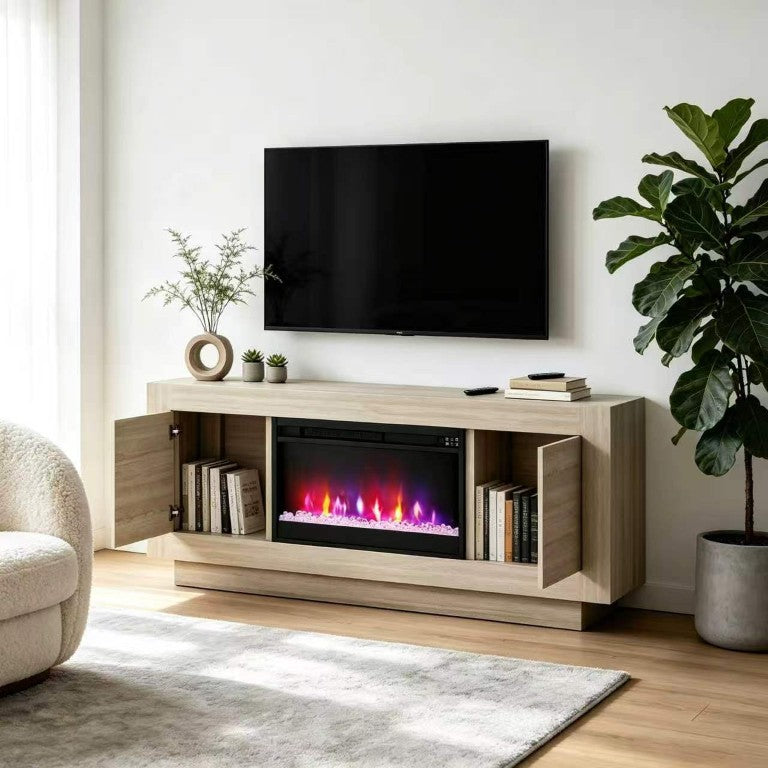 English Elm Tv40522 Electric Fireplace TV Stand with Sliding Doors and 7 Flame Colors W881P599026