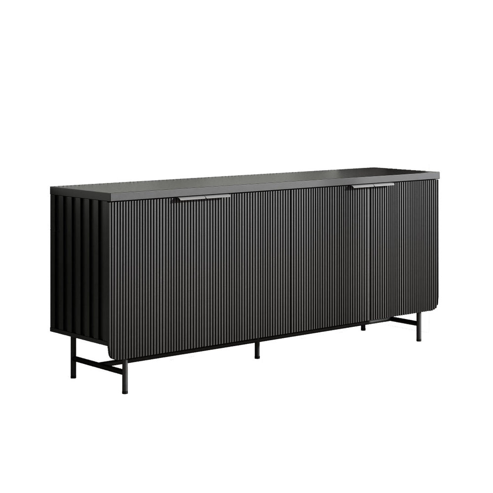 English Elm Modern Scandinavian Sideboard with Led Lighting Four Door Kitchen Dining Storage Cabinet Black W881S00041