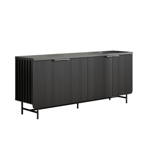 English Elm Modern Scandinavian Sideboard with Led Lighting Four Door Kitchen Dining Storage Cabinet Black W881S00041