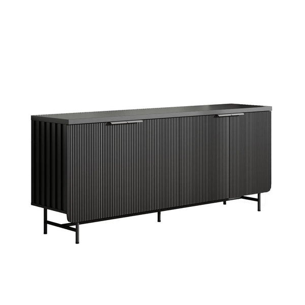 English Elm Modern Scandinavian Sideboard with Led Lighting Four Door Kitchen Dining Storage Cabinet Black W881S00041