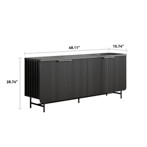 English Elm Modern Scandinavian Sideboard with Led Lighting Four Door Kitchen Dining Storage Cabinet Black W881S00041