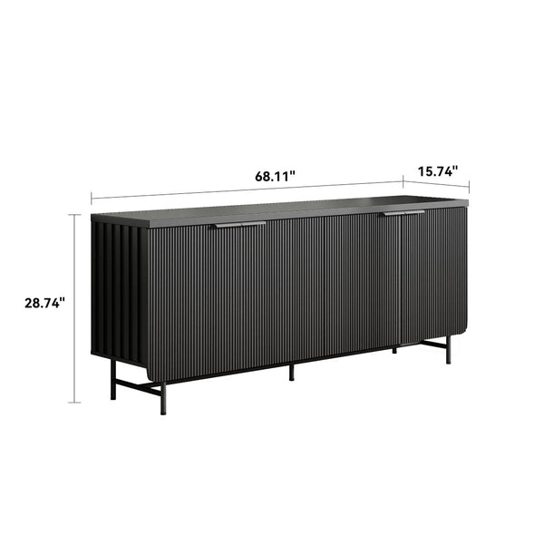 English Elm Modern Scandinavian Sideboard with Led Lighting Four Door Kitchen Dining Storage Cabinet Black W881S00041