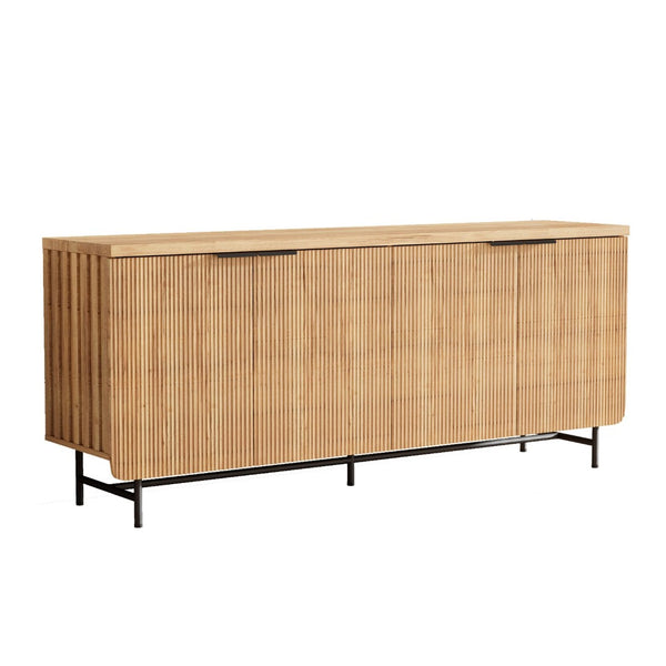 English Elm Modern Scandinavian Sideboard with Led Lighting Four Door Kitchen Dining Storage Cabinet Yellow W881S00042