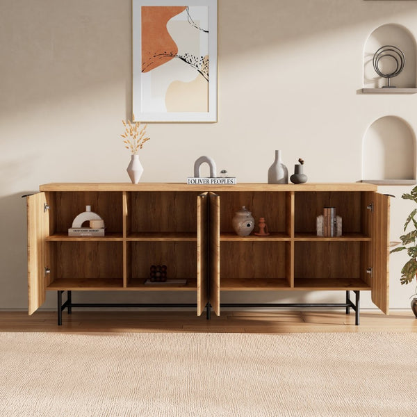 English Elm Modern Scandinavian Sideboard with Led Lighting Four Door Kitchen Dining Storage Cabinet Yellow W881S00042