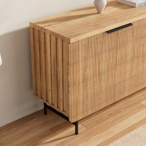 English Elm Modern Scandinavian Sideboard with Led Lighting Four Door Kitchen Dining Storage Cabinet Yellow W881S00042