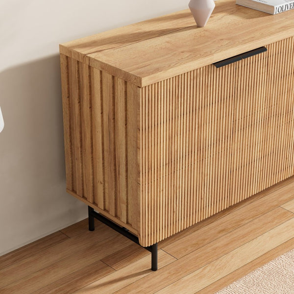 English Elm Modern Scandinavian Sideboard with Led Lighting Four Door Kitchen Dining Storage Cabinet Yellow W881S00042