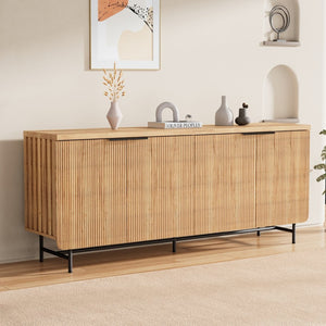 English Elm Modern Scandinavian Sideboard with Led Lighting Four Door Kitchen Dining Storage Cabinet Yellow W881S00042