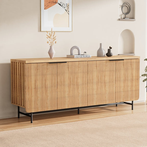 English Elm Modern Scandinavian Sideboard with Led Lighting Four Door Kitchen Dining Storage Cabinet Yellow W881S00042