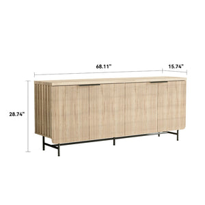 English Elm Modern Scandinavian Sideboard with Led Lighting Four Door Kitchen Dining Storage Cabinet Yellow W881S00042