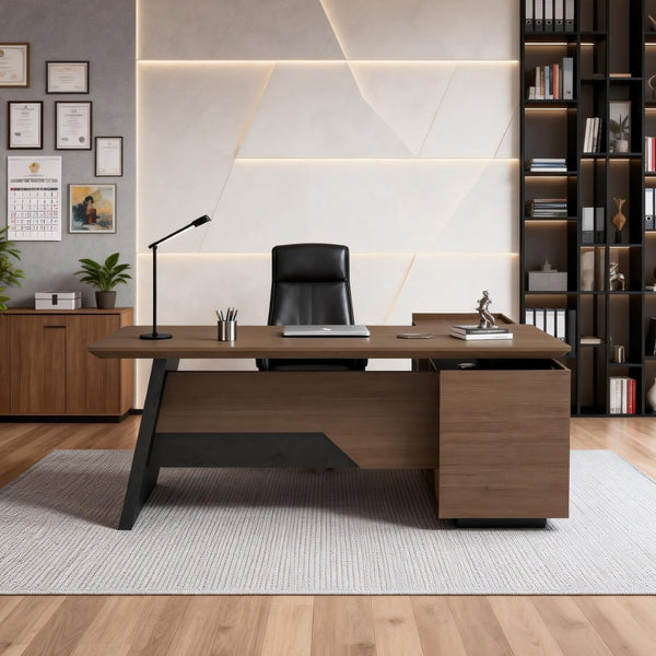 English Elm X8807 Executive L-shaped Desk with Storage Cabinet for Modern Home Office Use W881S00139