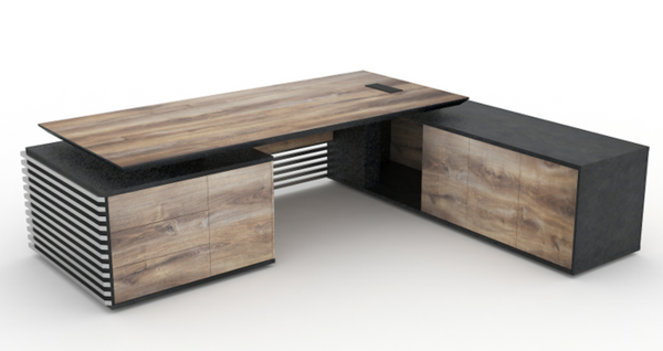 English Elm Iw009-b Mahogany Finish L-shaped Standing Desk with Seven Drawers for Home Office W881S00228