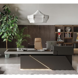 English Elm X8802 L-Shaped Executive Desk with LED Lighting and Built-In Cable Management W881S00276