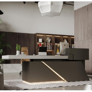 English Elm X8802 L-Shaped Executive Desk with LED Lighting and Built-In Cable Management W881S00276