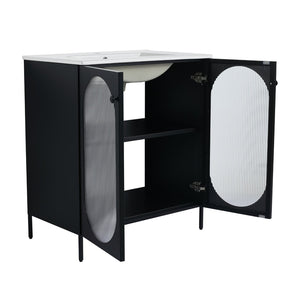 English Elm 30(29-5/16") Freestanding Bathroom Vanity Matte Black Steel Acrylic Modern Storage Cabinet W999P176014