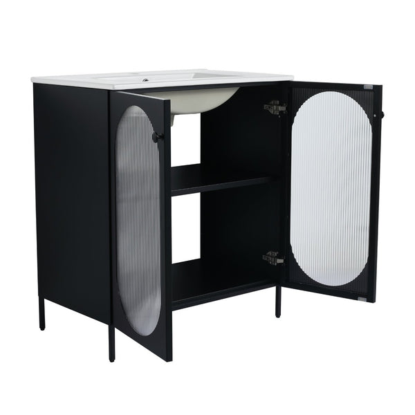 English Elm 30(29-5/16") Freestanding Bathroom Vanity Matte Black Steel Acrylic Modern Storage Cabinet W999P176014