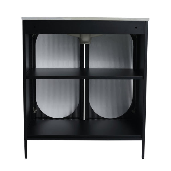 English Elm 30(29-5/16") Freestanding Bathroom Vanity Matte Black Steel Acrylic Modern Storage Cabinet W999P176014